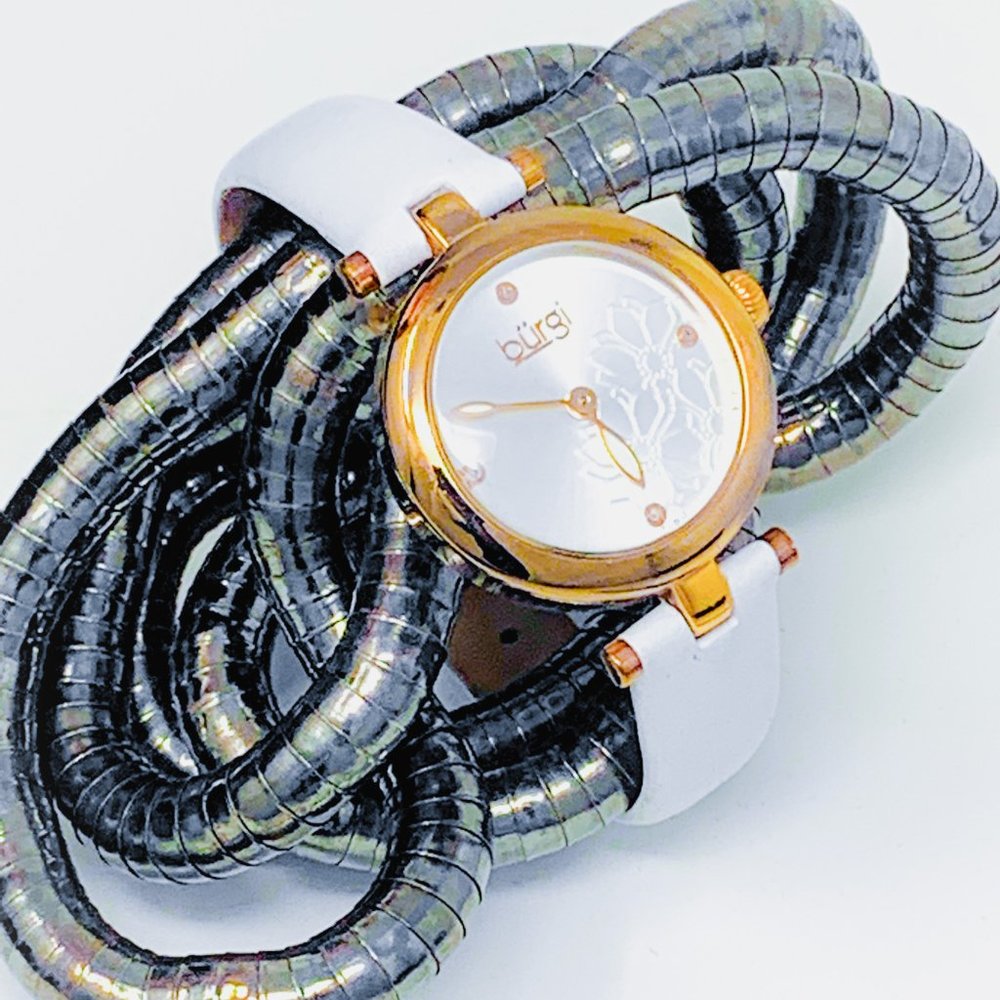 Bürgi BUR197WTR Round Rose Gold/Stainless/White Leather Women's Watch